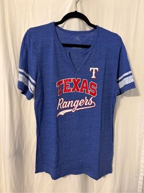 MLB Texas Rangers Women's Blue Short Sleeve Tee with Red & White Logo